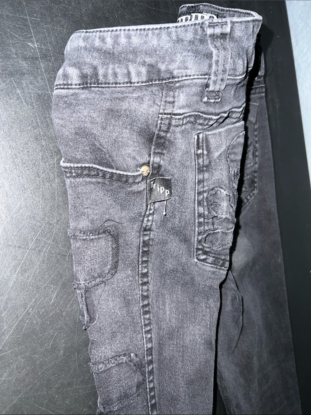 Tripp NYC Black Skinny Jeans with White Skull Patch - Picture 8 of 9